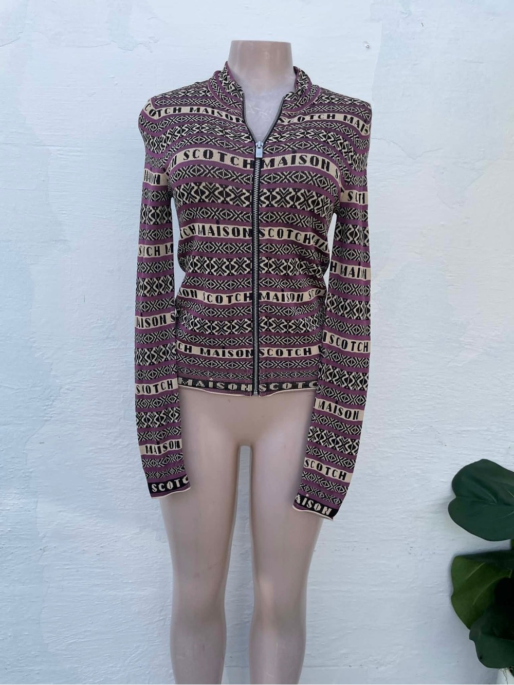 Scotch & Soda Pink & Cream Patterned Zip Cardigan